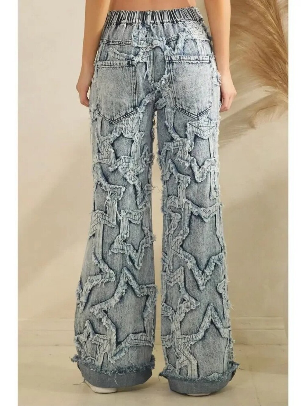 Oli "Star Party" Applique Straight Wide-Leg Star Denim Pants in Light Blue Sz S - Picture 6 of 6